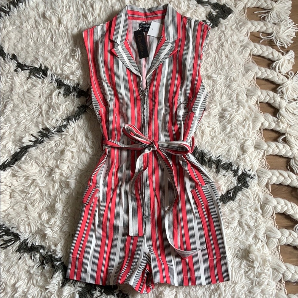 Pink striped romper